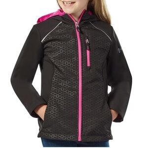 Girl’s Free Country Soft Shell Black Hooded Jacket with Pink Lining Sz L (7/8)